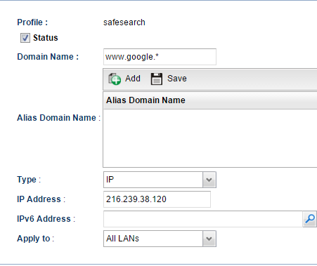 a screenshot of Vigor3900 LAN DNS profile of type IP
